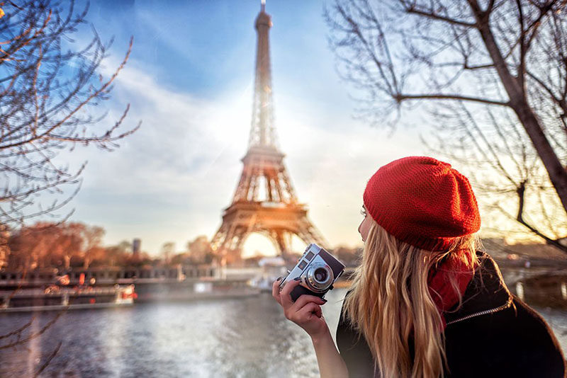 Eiffel tower and holding camera