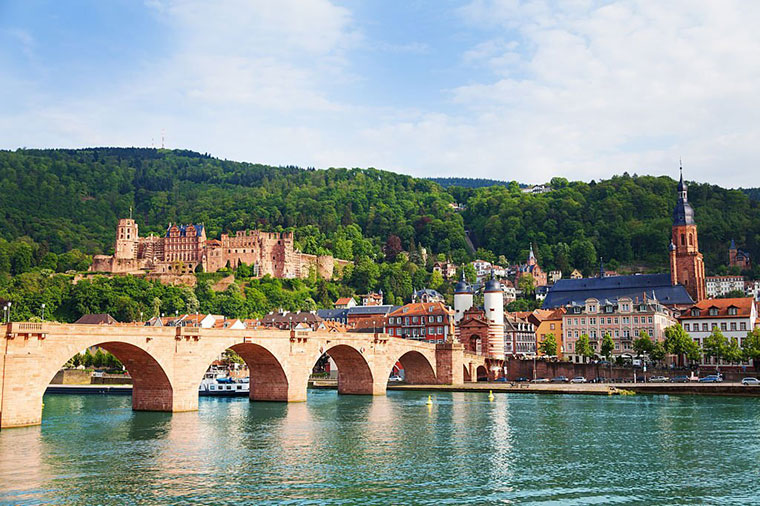 Alte Brucke bridge Neckar river in Heidelberg