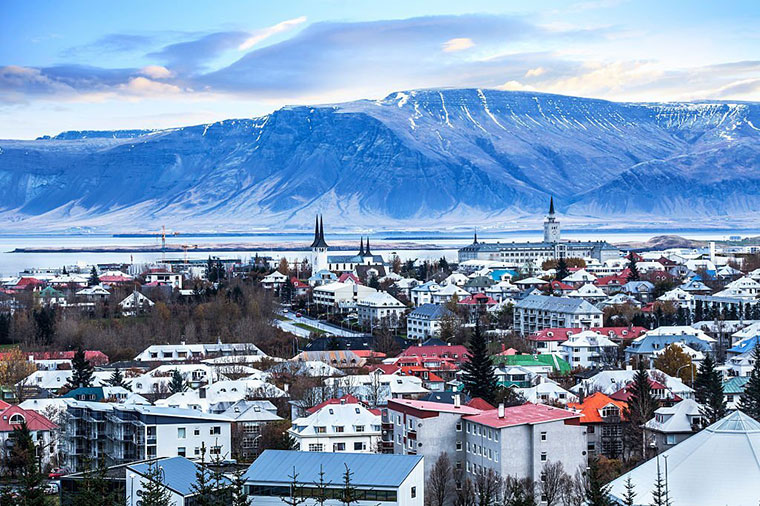 Beautiful aerial view of Reykjavik city Iceland